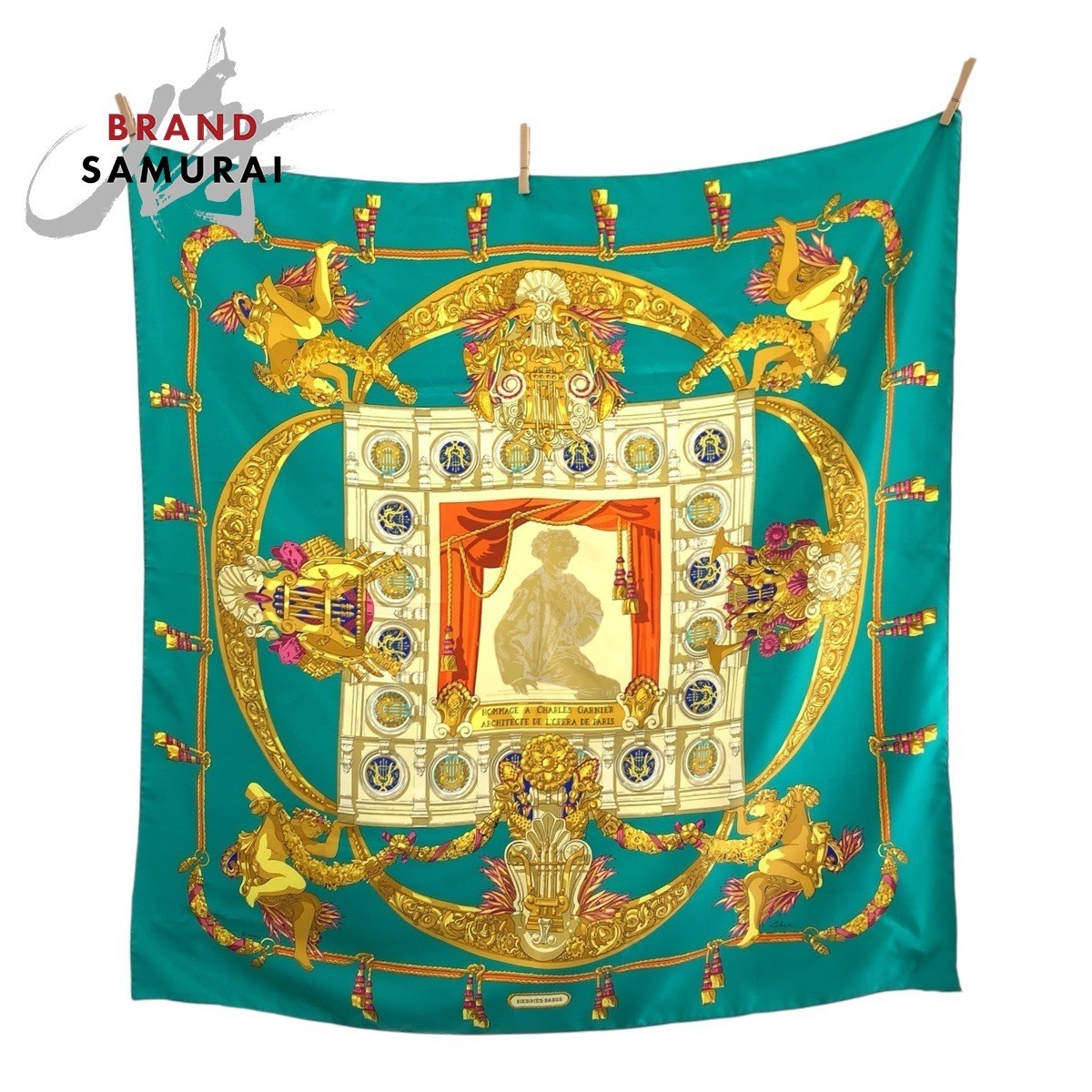 Hermes Hommage A Charles Garnier 90cm Green Silk Scarf for Women