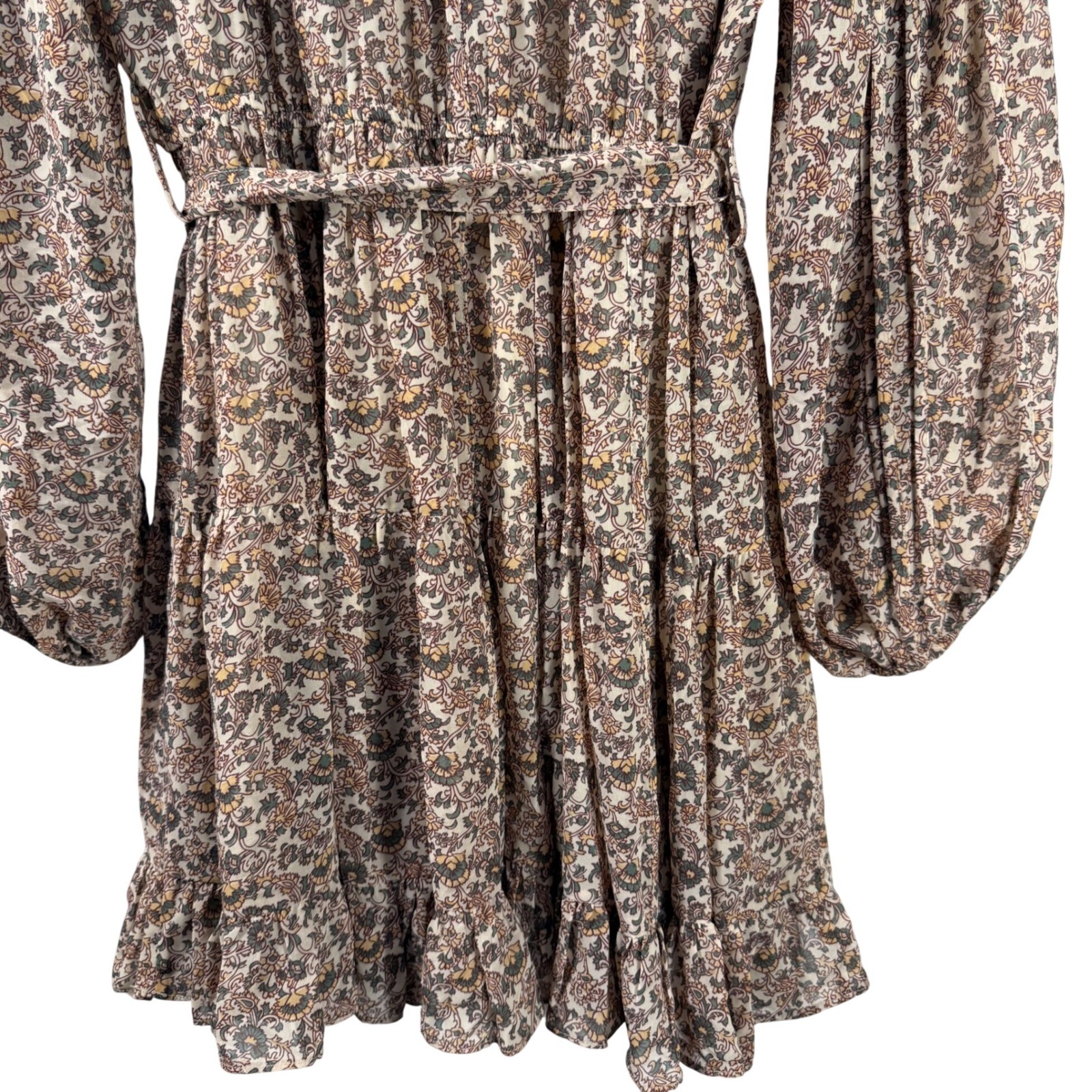 O.P.T Tuckernuck Floral Boho Ruffle Long Sleeve Mini Dress Tie Waist Medium Boho