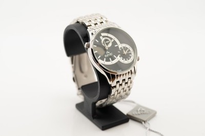 August Steiner AS8046BK Dual Time Zone Men's Watch Silver Black NEW