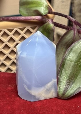 POLISHED NATURAL '' BLUE CHALCEDONY STONE TOWER FROM TURKEY 63.97 Grams