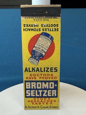Bromo Seltzer Headache Medicine VTG Matchbook Cover Lt#2825