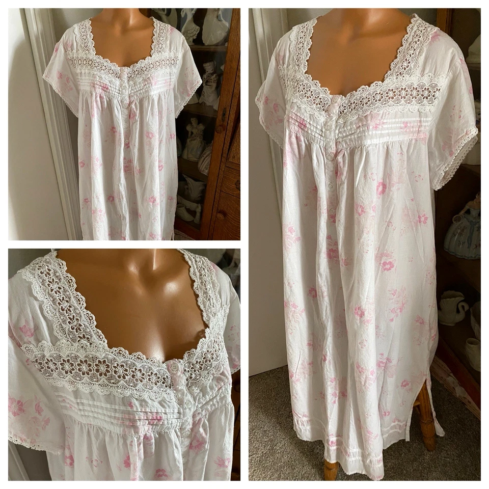 СЕКРЕТ СОКРОВИЩА РОЗОВЫЙ ЦВЕТОЧНЫЙ С ЗАПРАВКАМИ И КРУЖЕВА ХЛОПОК ПРЕРИИ НОЧНАЯ РУБАШКА SZ 2 X - Изображение 2 из 4