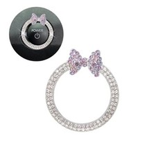 Bow Car Accessories,Purple Bow Tie Push Start Button Rhinestone White Ring