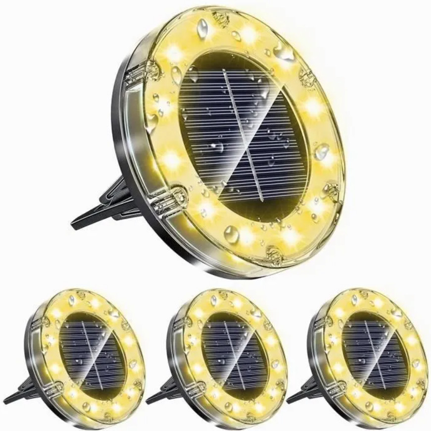 Lampe Solaire Extérieur Encastrable IP65 Étanche - 4 Spots LED Blanc Chaud Haute Luminosité