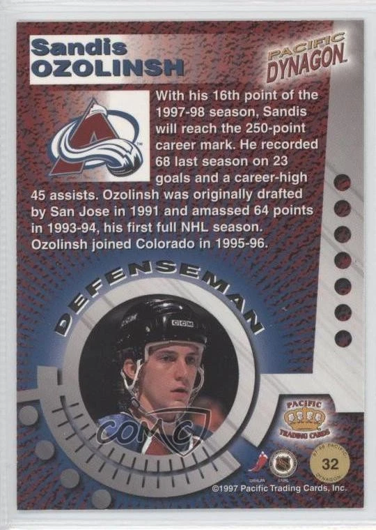 1997-98 Pacific Dynagon Emerald Sandis Ozolinsh #32 - Image 2 of 2