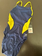 Speedo Endurance Cross Back Team Navy  Gold One Piece Swimsuit Women's Size 28