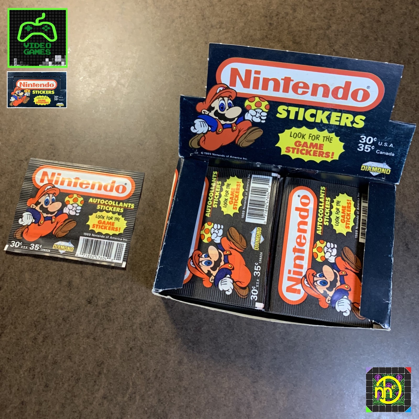1989 Diamond Nintendo Stickers - 1 Sealed Pack 6 Stickers