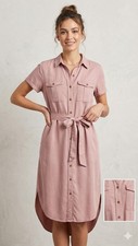 Teddi Rose Women's Tencel Button Shirt Dress Peach, Medium