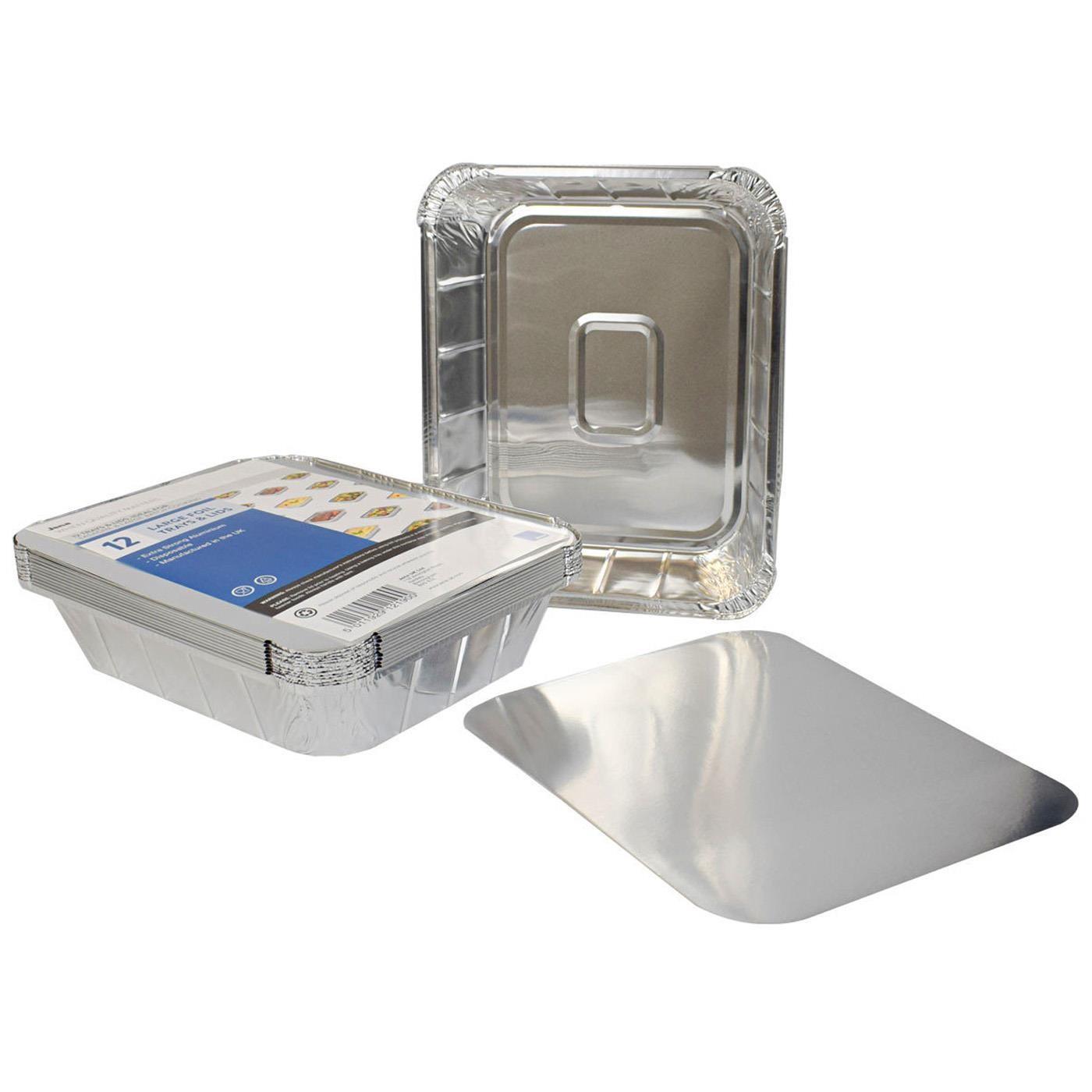 Jena Large Extra Strong Aluminium Disposble Food Foil Trays & Lids Pack of 12