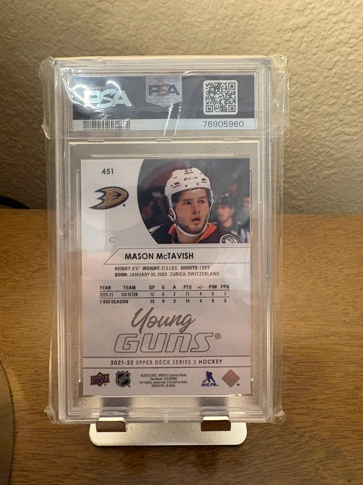 2021-22 Upper Deck Series 2 - Young Guns Mason McTavish #451 (RC) PSA 10 view 2