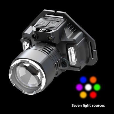 LED Stirnlampe wiederaufladbar mit Infrarot Gestensensor blau Lichter