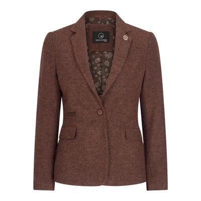 Damen Rostbraun Wolle Tweed Blazer Vintage Style Wollmischung Geschneidert - Bild 1 von 4