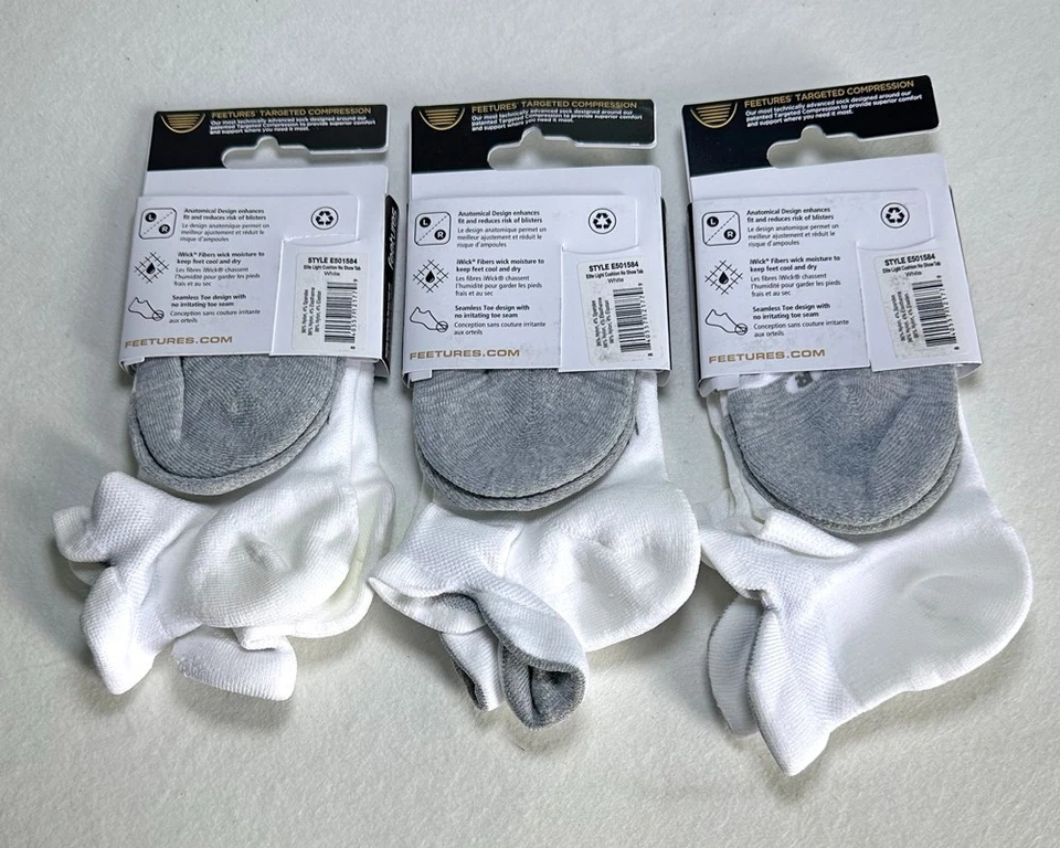 Носки спортивные мужские Feetures упаковка 3 шт. легкая подушка незаметные размер XL белые - Изображение 3 из 4