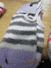 2 Pair West Loop Women's Striped Fuzzy Liner Socks NWT Shoe Size 4-10