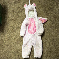 Unicorn Costume Hooded One Piece Jumpsuit w/ Wings White/Pink Polyester 2-3T