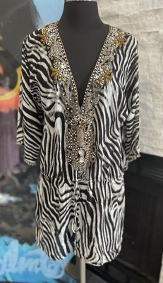 Ester Elenora Black White Stripe Rhinestone Nori Dress Small Swim Suit Cover