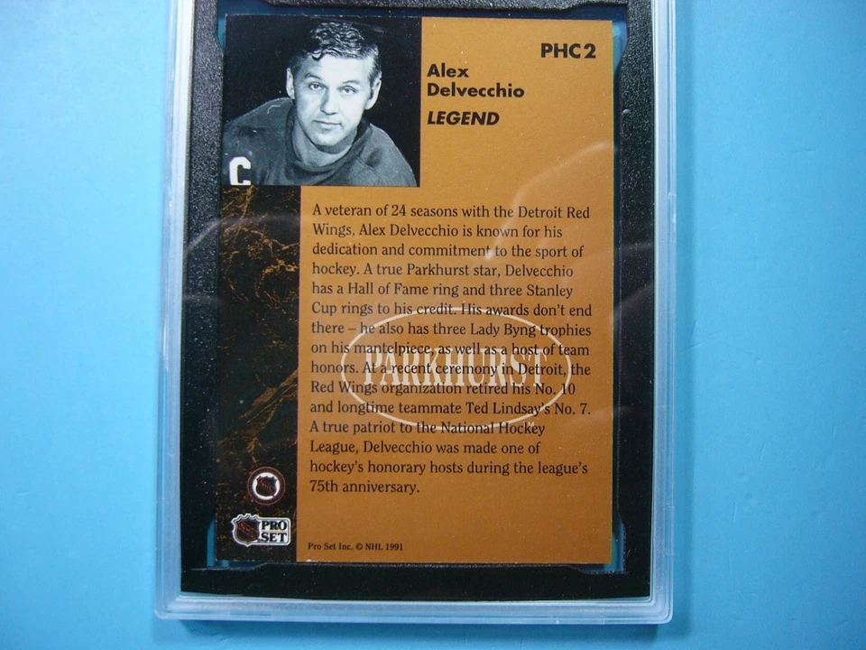 1991/92 PARKHURST NHL HOCKEY CARD #PHC2 ALEX DELVECCHIO LEGEND KSA 10 GEM MINT - Image 4 of 4