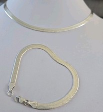 Stunning Sterling Silver Flat Herringbone Necklace With Matching Bracelet