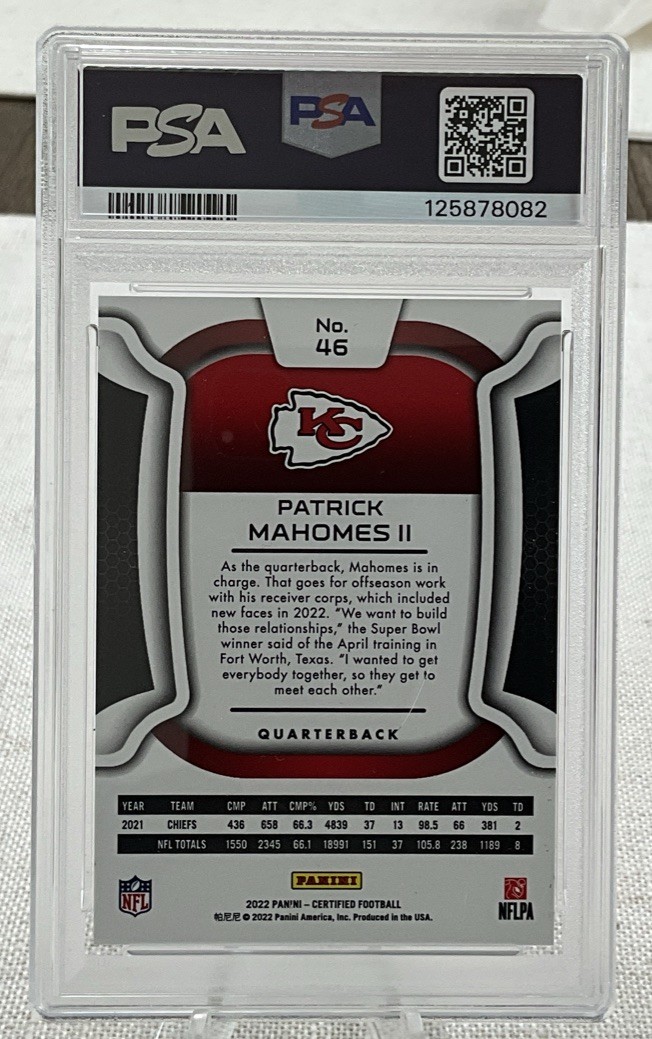 2022 Panini Certified - Patrick Mahomes II #46 Mirror Pink /199 PSA 10 view 2