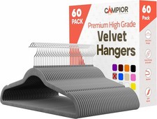 Gray Velvet Hangers 60 Pack   Heavy-Duty 11 lbs Capacity 360  Swivel Hook