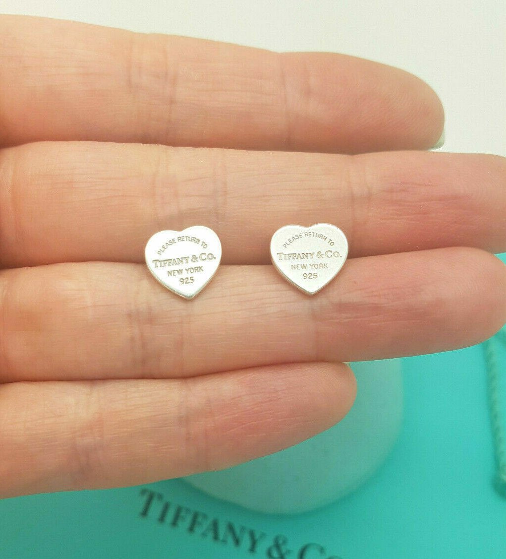 Return to Tiffany & Co. Silver 10mm Mini Heart Stud Earrings, RRP £275, boxed