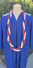 Royal Blue, Red White Graduation Lei Triple Ribbon Single Leis Lei Ready2Ship