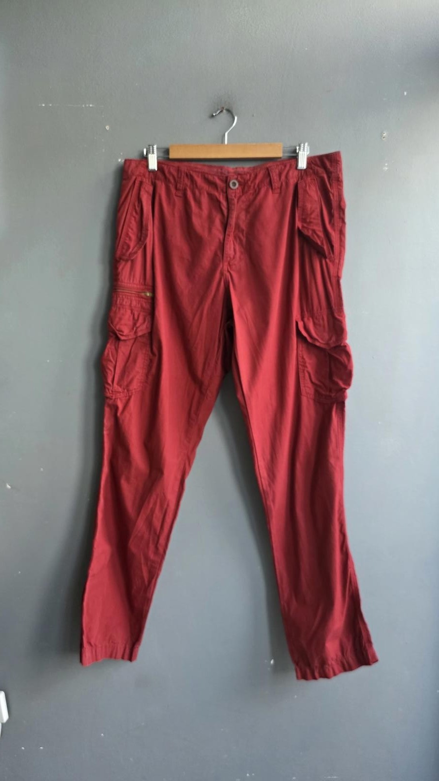 Tommy Hilfiger Red Cargo Trousers W34 L34 100% Cotton Pocket Work Pants Regular