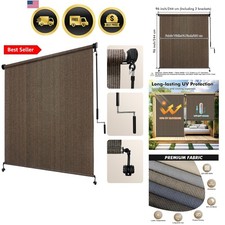 Outdoor Roller Shade 8' W x 8' H, Mocha Exterior Cordless Patio Shades Roll U...