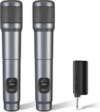 Wireless Microphone, Dual Handheld Dynamic Mic with Rechargeable Receiver, 40H D