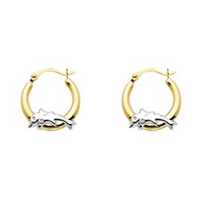 14k Two-Color Gold Dolphin Hoop Hinge Clasp Earrings