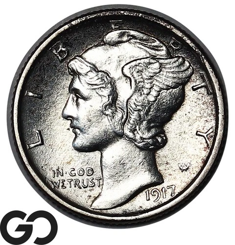 1917-S Mercury Dime Full Split Bands, BU FSB