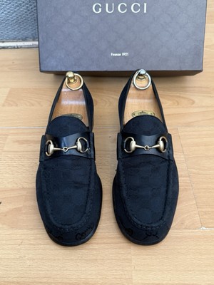 Gucci GG Monogrammiert Schwarz Leder Horsebit Halbschuhe Schuh Uk 7 Hergestellt in Italien