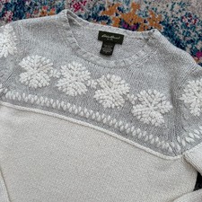 Vtg Eddie Bauer Cotton Wool Snowflake Fair Isle Crewneck Sweater 90s Size Small