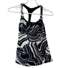 Nike Womens Sz Small Black  White Marble Tankini Swimsuit Top Cutout Padded