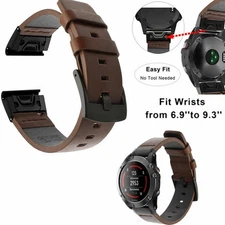 Fits For Garmin Fenix 6X 5X Quick Install Leather Watch Wrist Band Strap