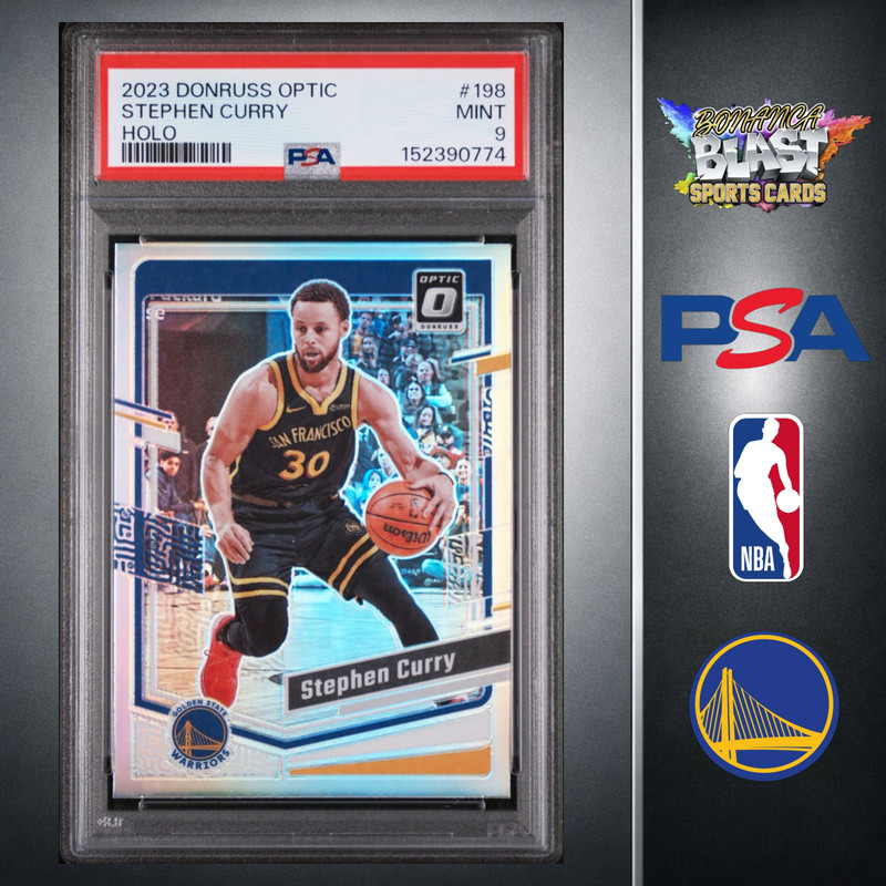 STEPHEN CURRY PSA 9 ~ HOLO PRIZM ~ 2023 DONRUSS OPTIC #198 ~ WARRIORS