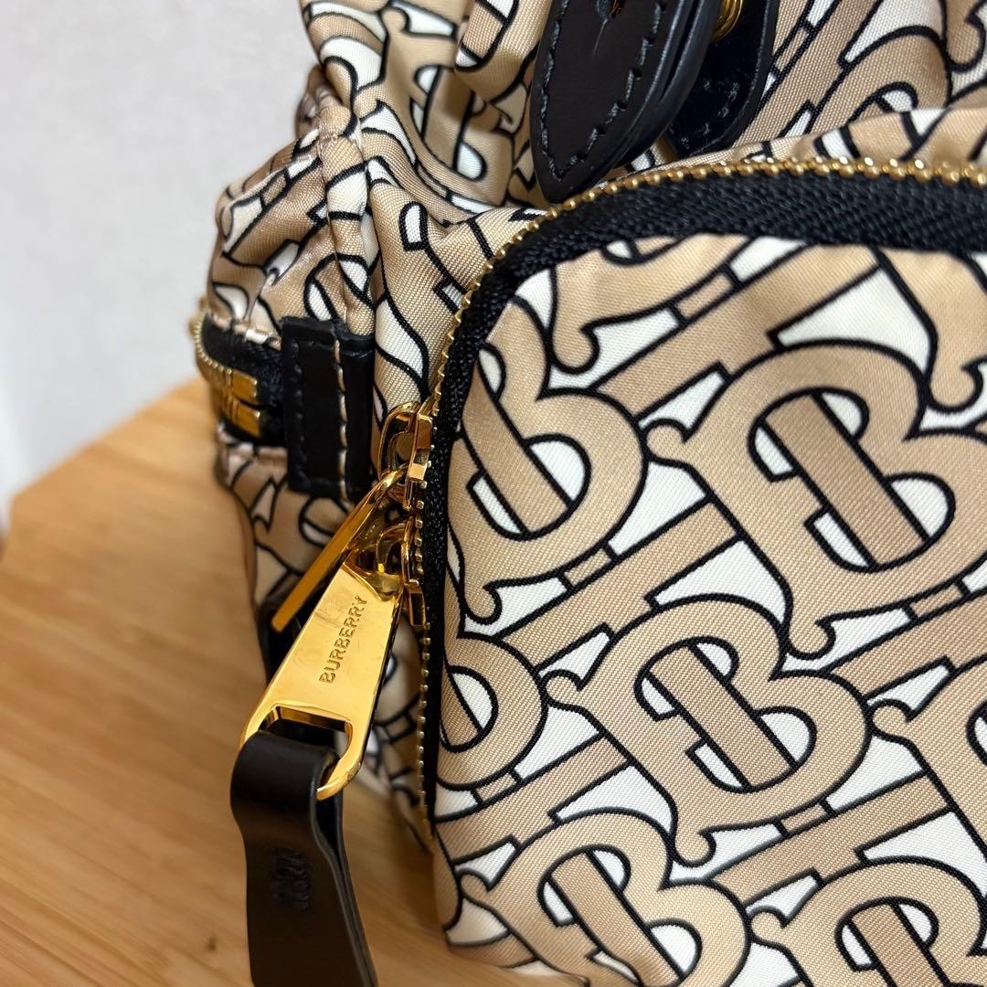Burberry Mini TB Backpack Nylon Leather Beige Black Authentic Condition image 5