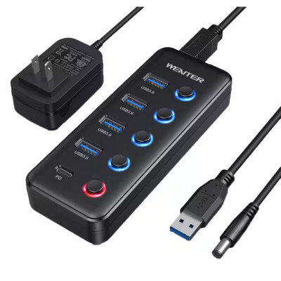 5-Port USB 3.0 Hub with Individual Switches for Mac & PC - Data Transfer Ready