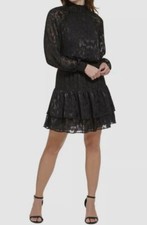 $169 Calvin Klein Women's Black Long Sleeve Mock Neck Dress Size XS