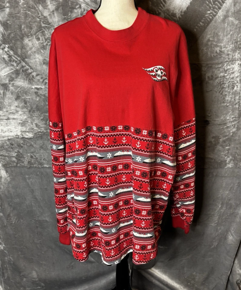 Sudadera De Colección Disney Cruise Line Deletreada Cuello Redondo XL Roja Estampado de Barco Foto 2 de 4