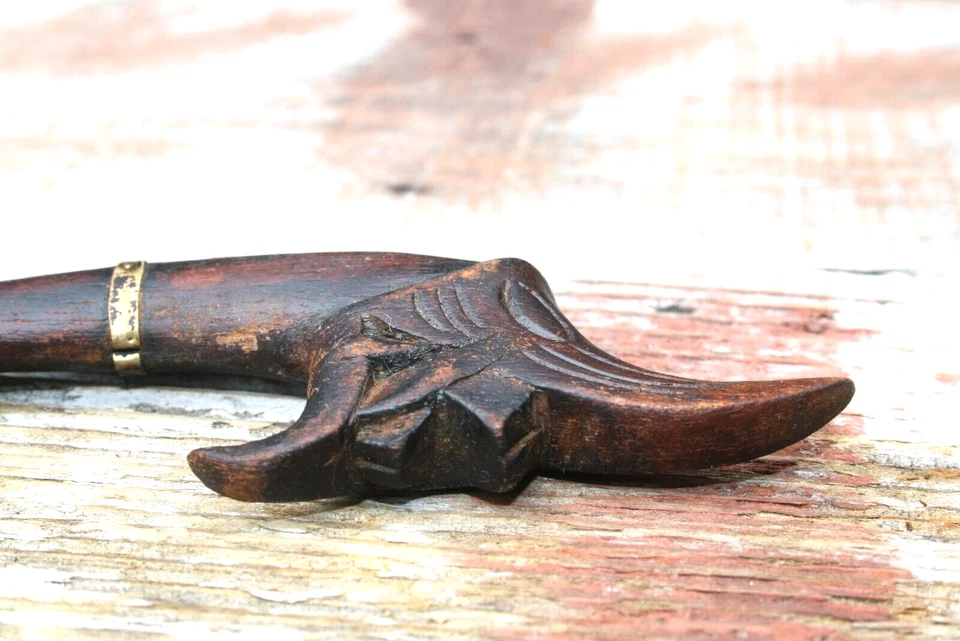 Antique Hand Carved Wooden Dragon Opium Snuff Tobacco Stir Stick Thailand Foto 2 de 4