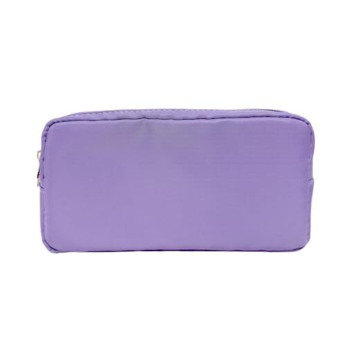 Chenille Letter Makeup Bag Lilac Zipper Cosmetic Pouch Nylon Organizer-image