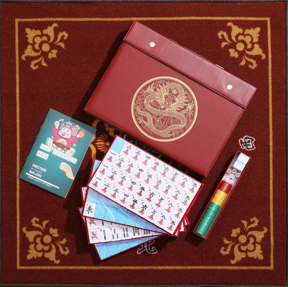 Chinese Mahjong Game Set X-Large 144 Numbered 1.5" Blue Tiles Mah-Jongg in Case - Image 4 of 4