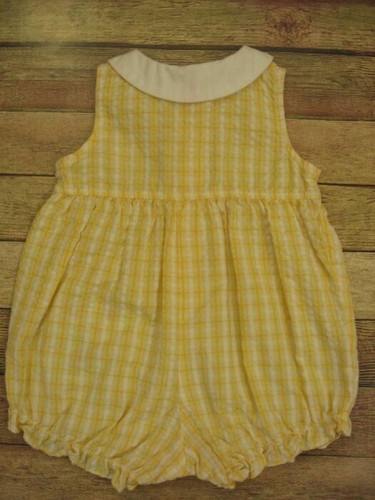Vintage Girls Butter Yellow Plaid Bubble Romper Flower 3-6 Mo. Carter's Pastel - Picture 6 of 10