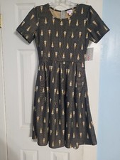 LuLaRoe Womens Dress Amelia Floral Diamond Gray Yellow Fit Flare Small NWT