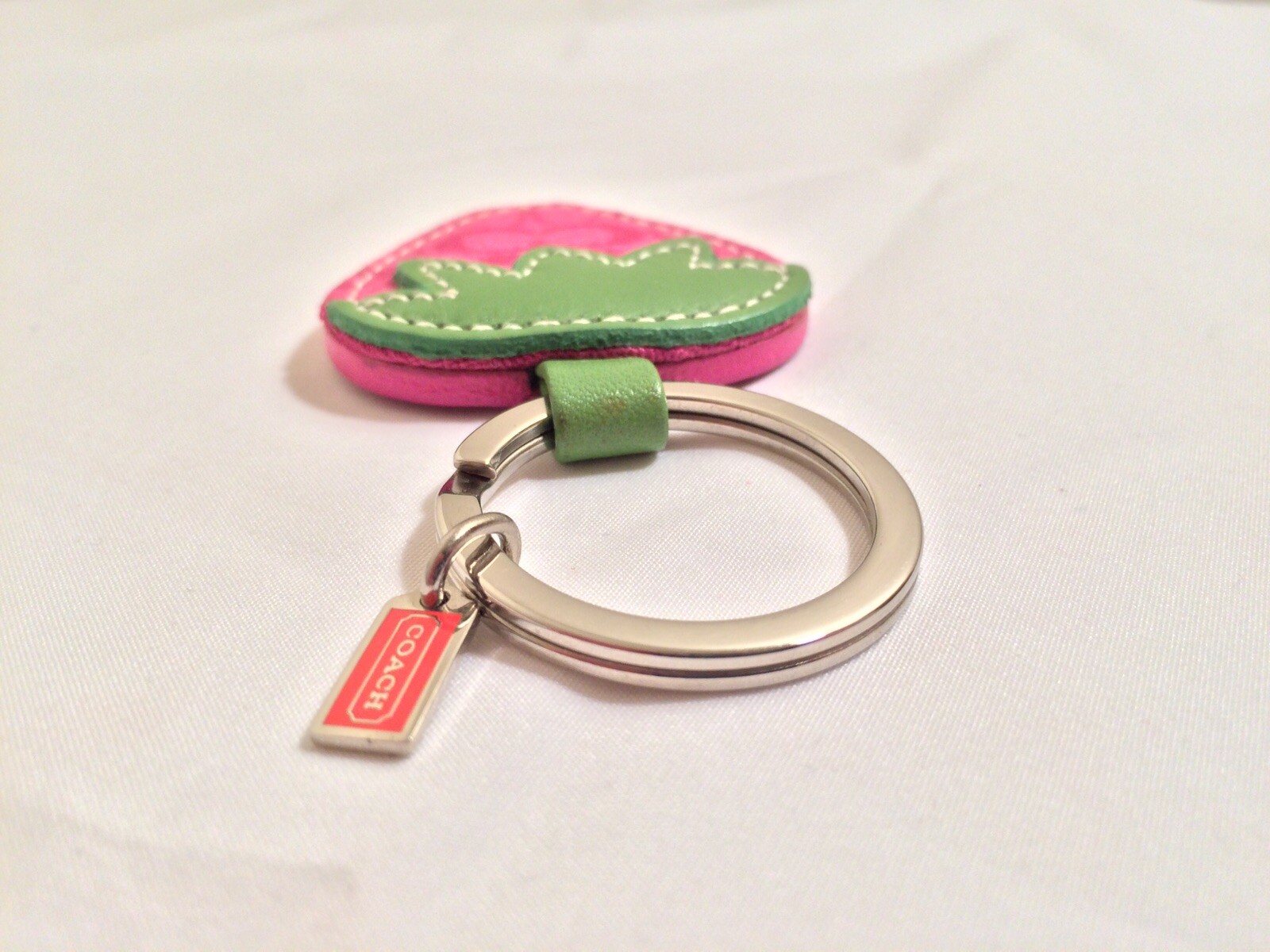 RARE Coach Signature Fabric Pink Strawberry Keychain/… Gem