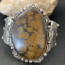 Mens Green Turquoise Navajo Sterling Silver Cuff Bracelet 2048