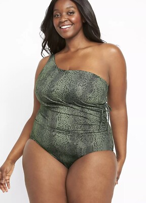 Cacique Swimsuit Asymmetrical One-Shoulder One Piece No Wire Green