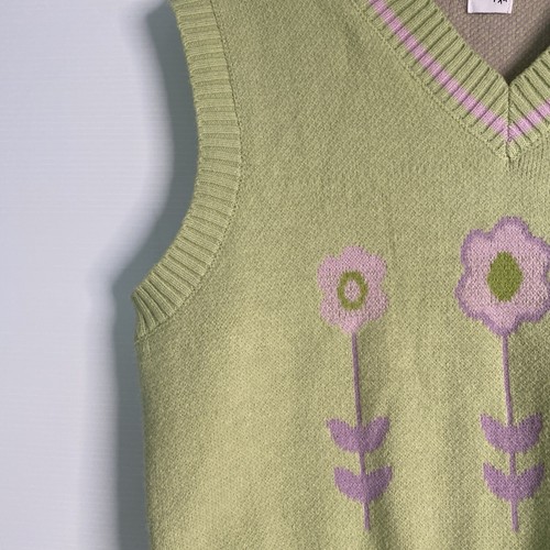 Princess Polly Vest Women S/M Green Pink Knitted Wool Blend Oversized Preppy - Picture 10 of 19