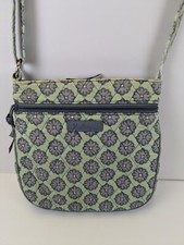 Vera Bradley Hipster Crossbody Shoulder Bag Purse Mint Green Grey Flowers